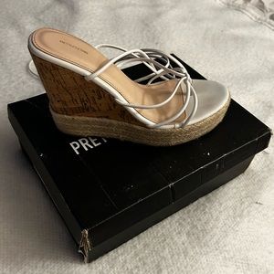 PrettyLittleThing White Pu Espadrille Lace-Up Aurella Wedges